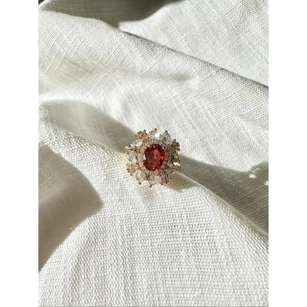 Burnt red oval cut cubic zirconia cocktail ring
